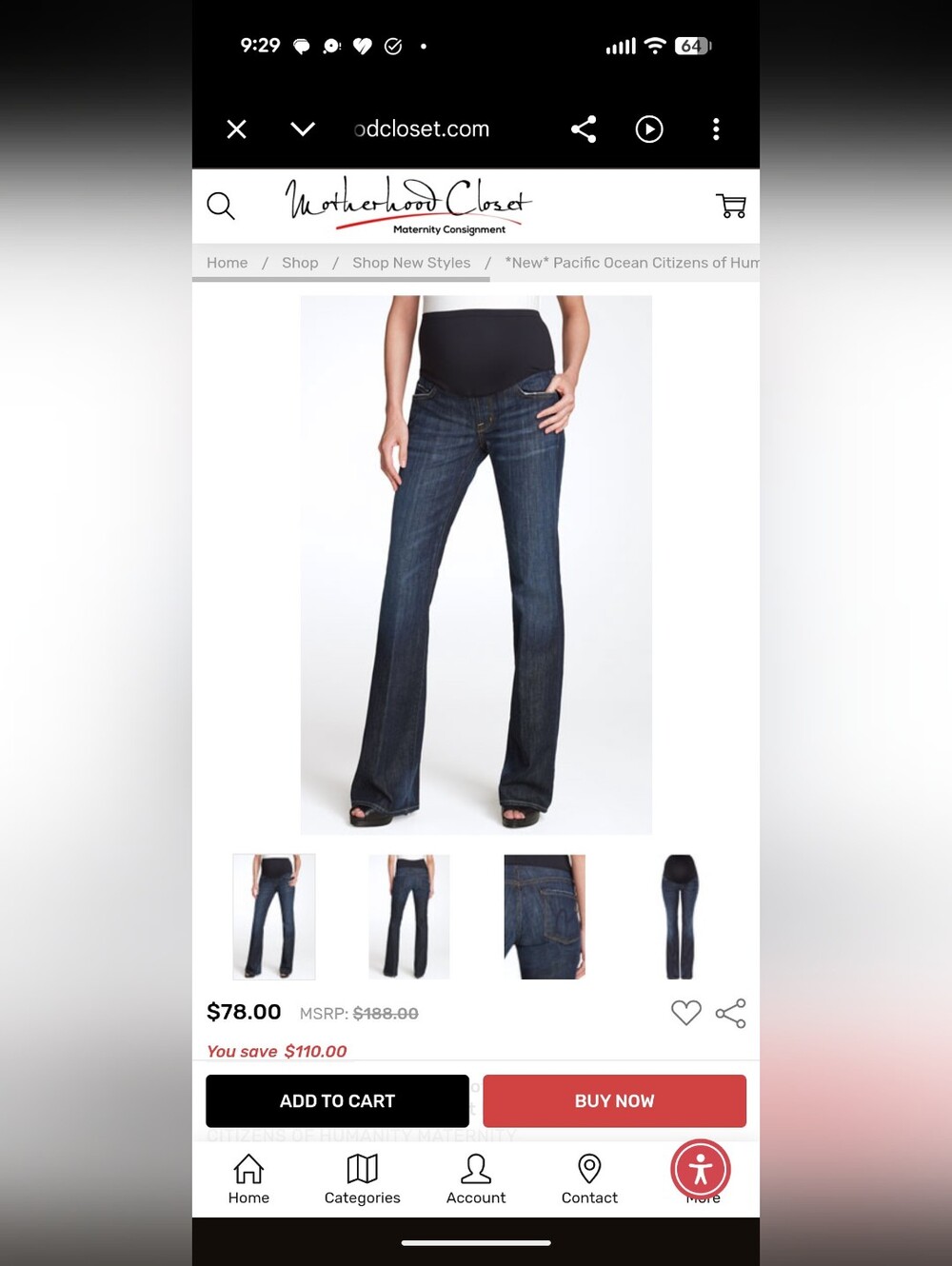 Citizens of Humanity Maternity Jeans Kelly Bootcut Maternity Jeans - Size 25